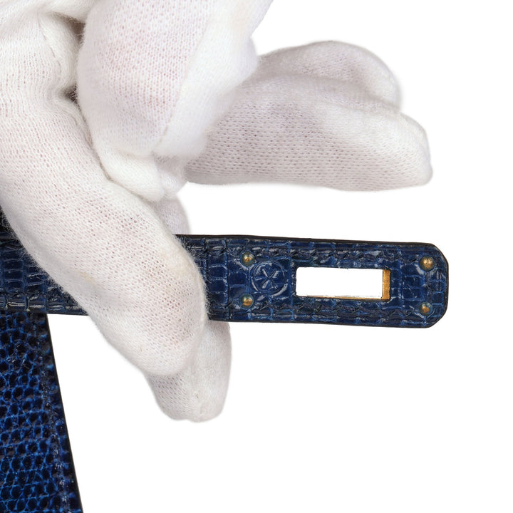 Hermes Blue Saphir Lizard Leather Vintage Kelly 20cm Sellier Shoulder Bag