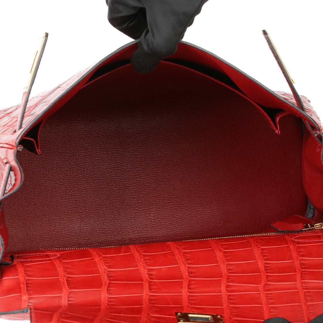 Top quality Hermes Rouge H Matte Mississippiensis Alligator Leather Kelly 32cm Retourne Shoulder Bag