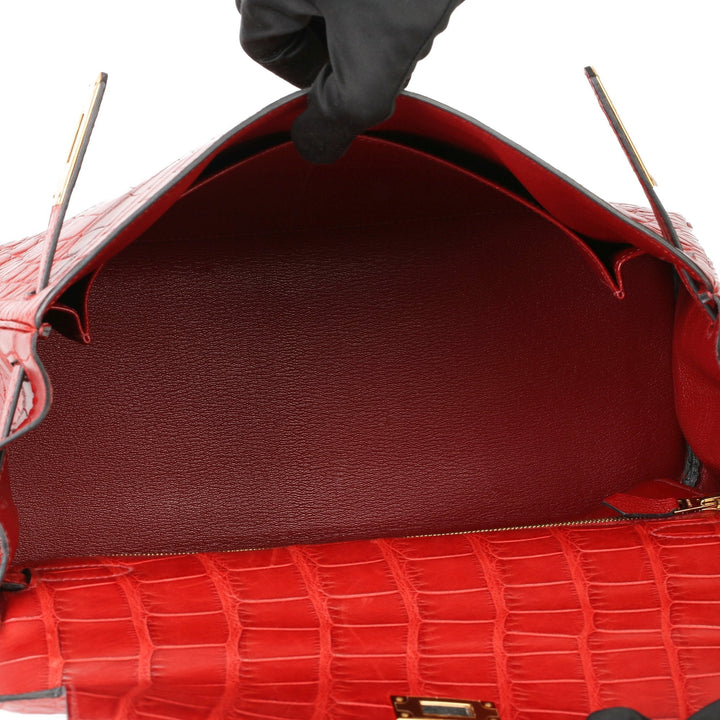 Top quality Hermes Rouge H Matte Mississippiensis Alligator Leather Kelly 32cm Retourne Shoulder Bag
