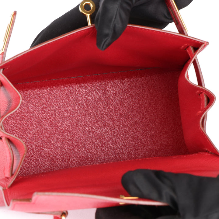 Top quality Hermes Rouge Vif Couchevel Leather Kelly 20cm Sellier Top Handle Bag
