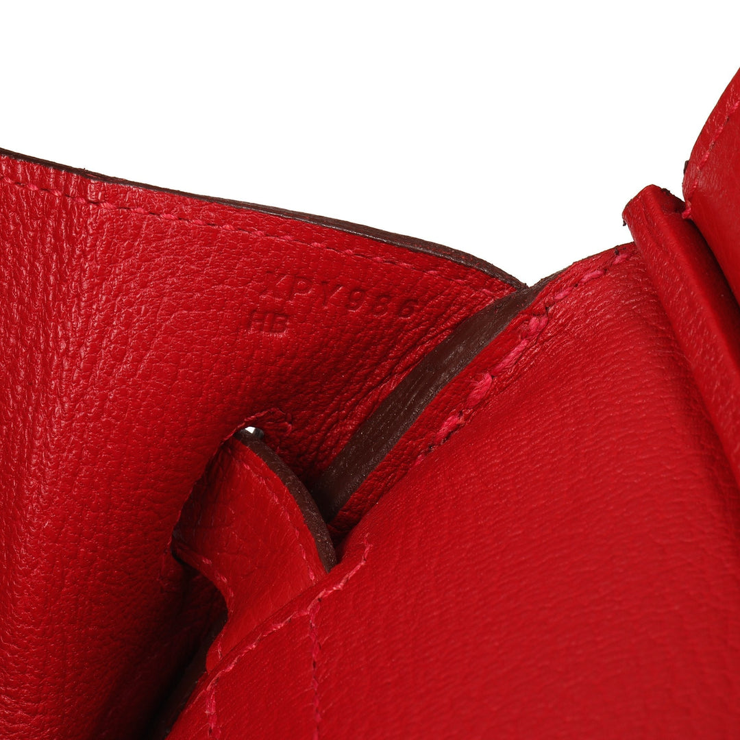 Hermes Vermillion Clemence Leather Birkin 35cm Retourne Tote