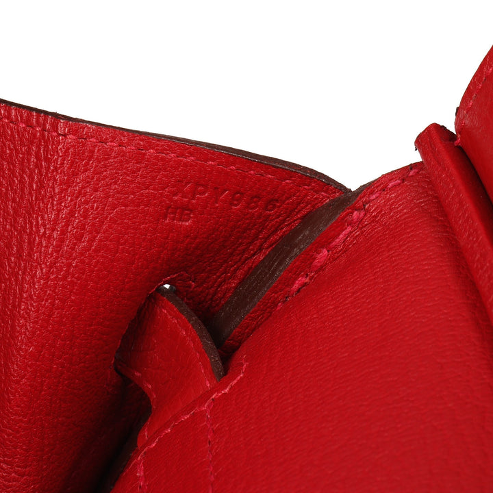 Premium Handmade Hermes Vermillion Clemence Leather Birkin 35cm Retourne Tote