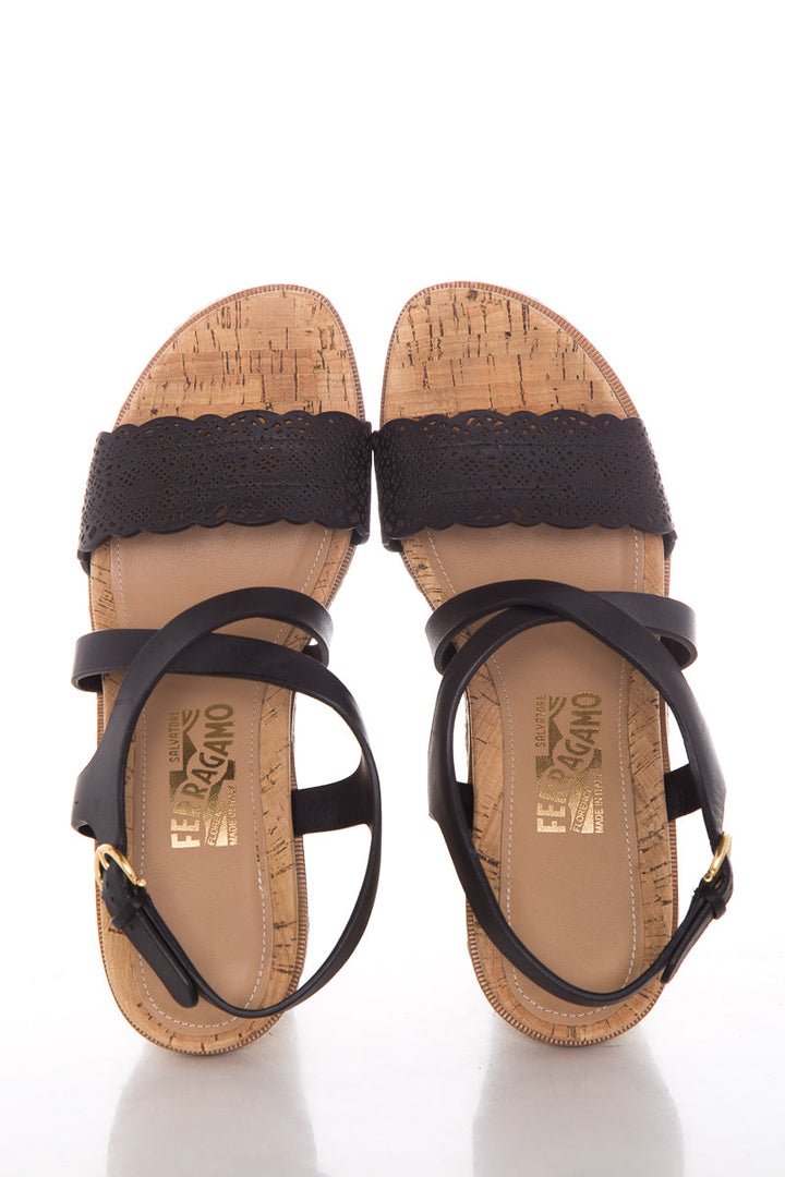 Salvatore Ferragamo Black Leather Espadrille SZ 9.5