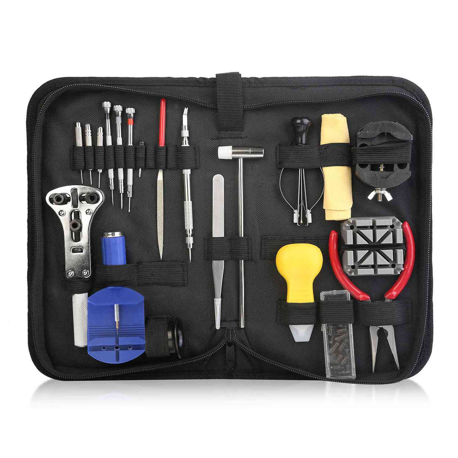 title:21 PCS Watch Repair Tool Kit Hand Link Remover Watch Band Holder Case Opener w/ Free Carrying Case;color:Black
