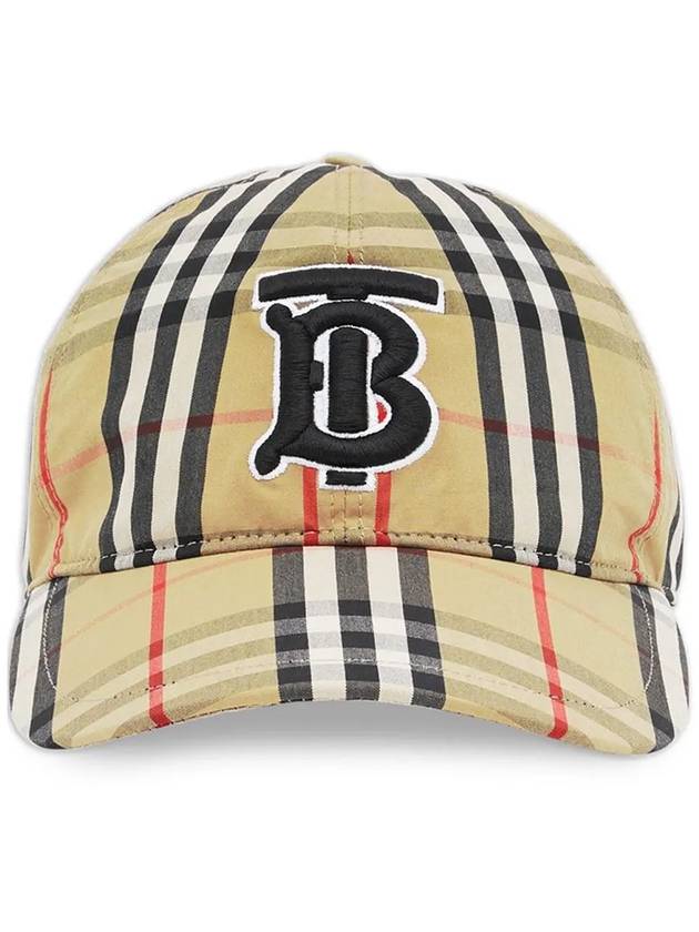 Burberry TB Logo Monogram Motif Vintage Check Ball Cap Beige
