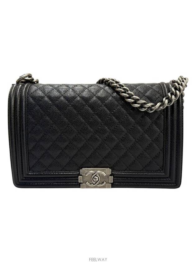 Clover Caviar Boy Bag Large Flap Black A92193 Chanel