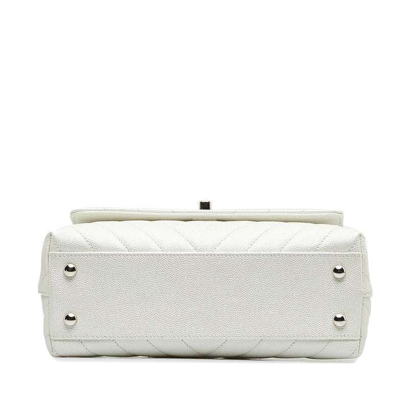 Top Quality Chanel Chevron V tick Coco Handle Handbag Shoulder Bag 2WAY White Caviar S  CHANEL