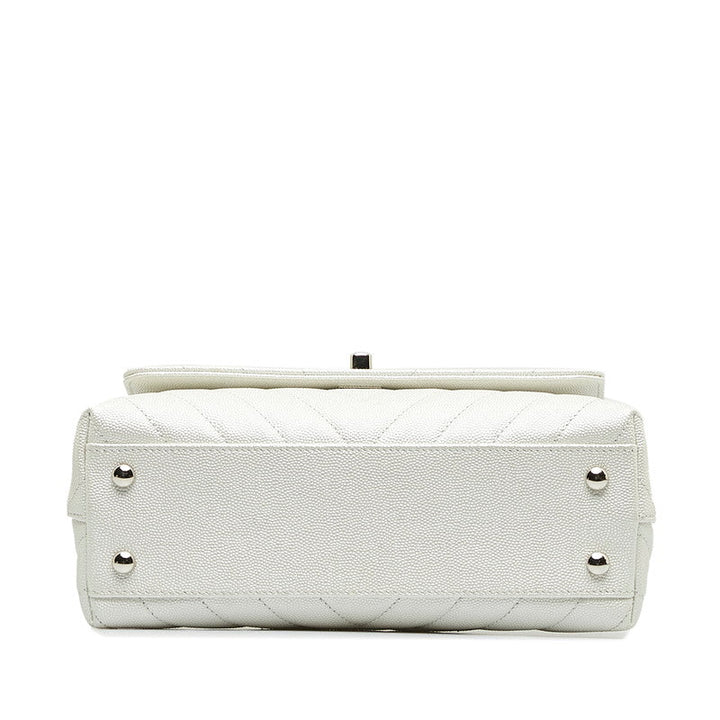 Top Quality Chanel Chevron V tick Coco Handle Handbag Shoulder Bag 2WAY White Caviar S  CHANEL