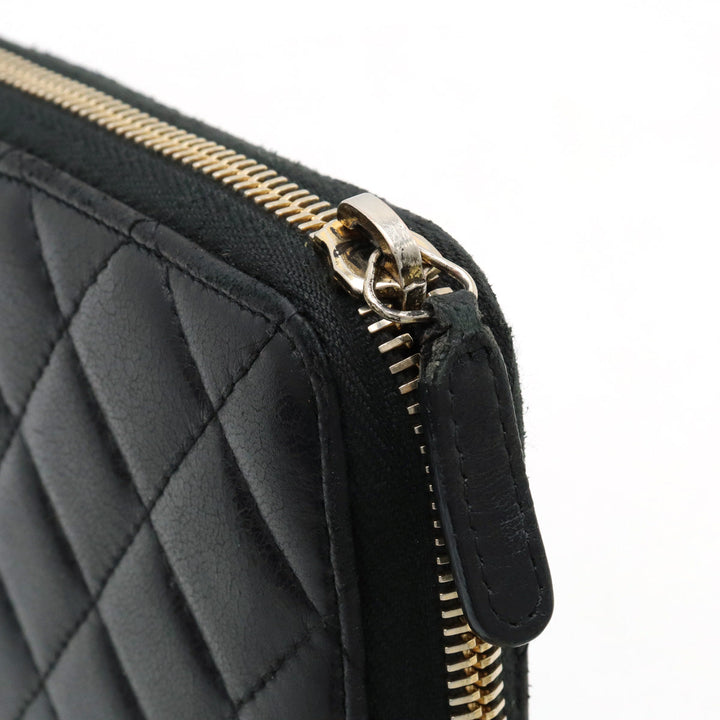 Top Quality Chanel MATRACE COCOMARK ROUNDFASNER Long Wallet Leather Black Black Gold  A50097