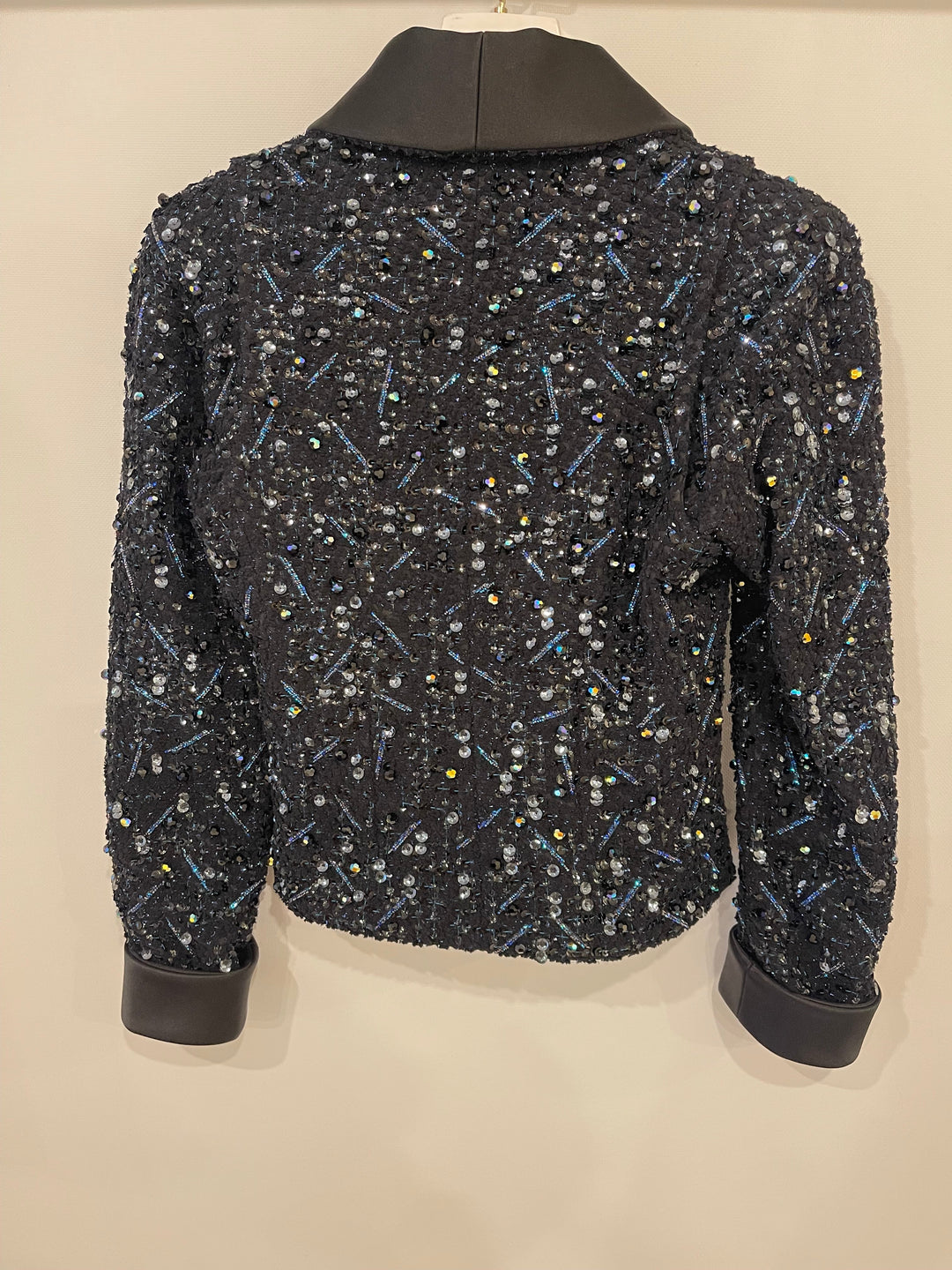 *HOT* Top Quality Chanel Black and Blue Sequin Embellished Jacket with Satin Collar Detail Size FR 34 (UK 6)
