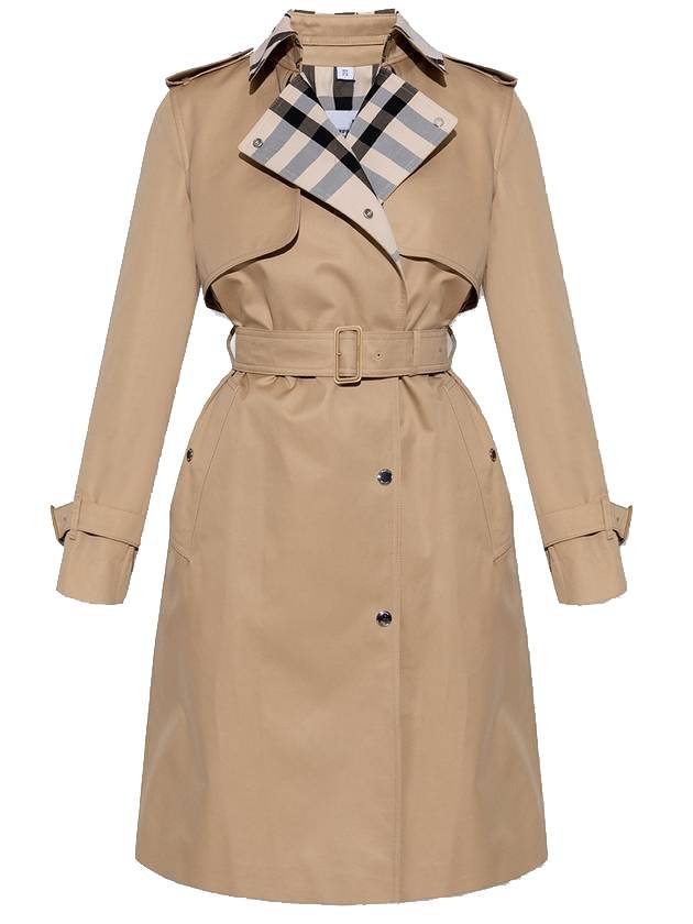 Burberry WoMen's Check Panel Cotton Gabardine Regular Fit Trench Coat Beige