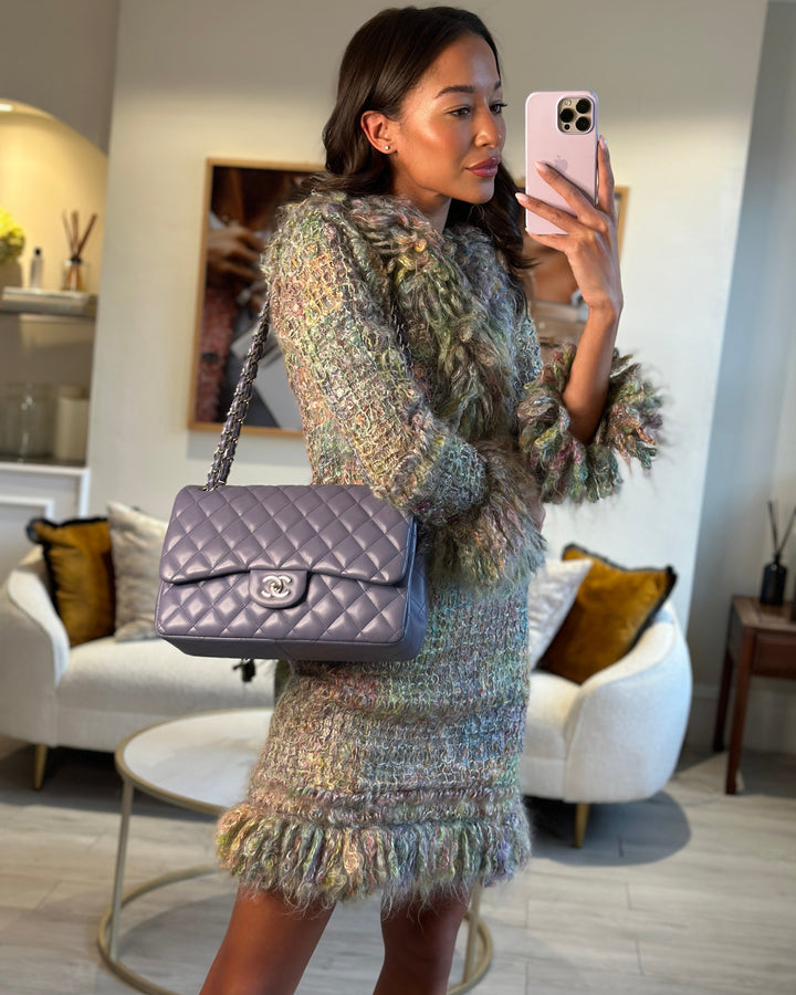 Top Quality Chanel Lavender Jumbo Double Flap Bag in Lambskin with Silver Hardware