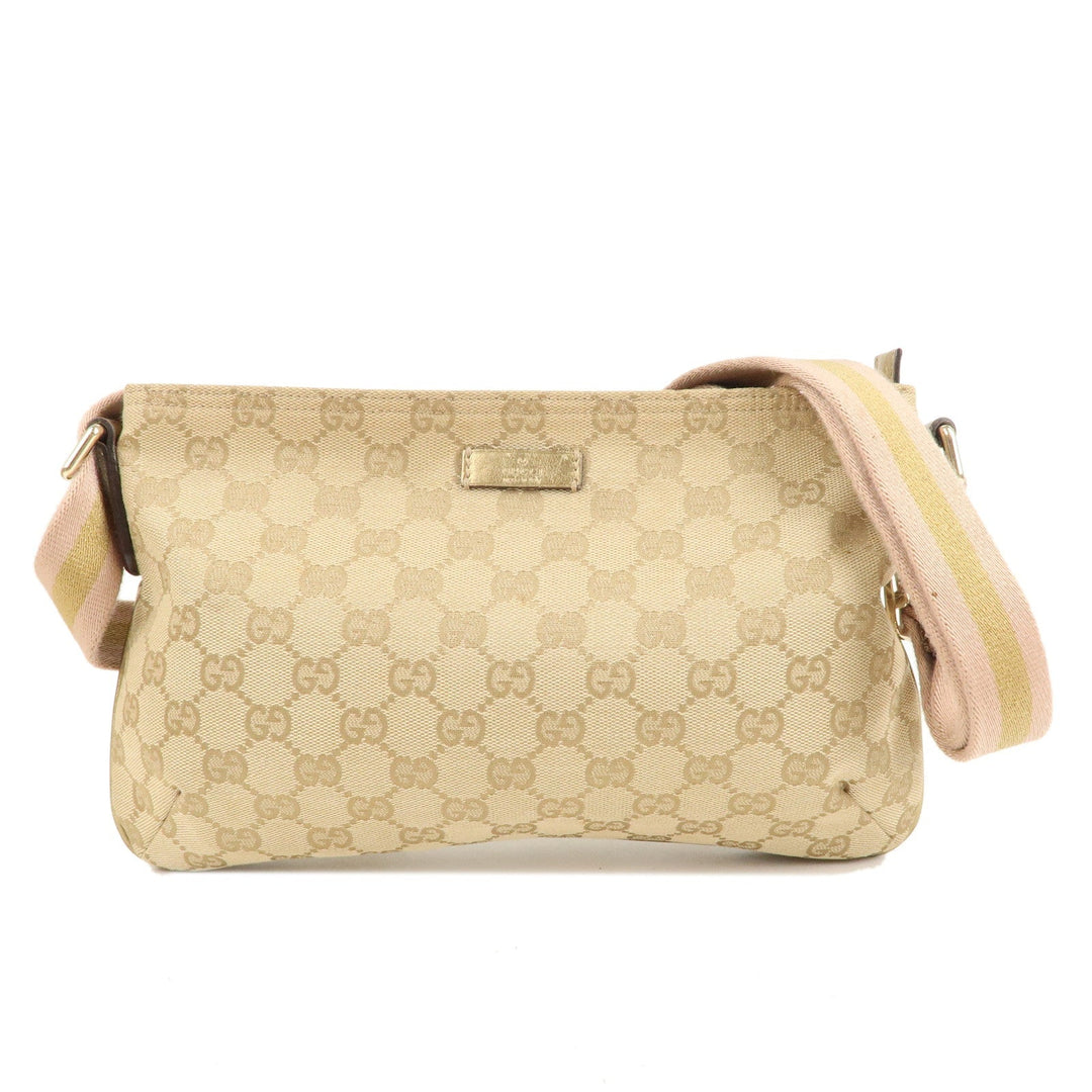 GUCCI GG Canvas Leather Shoulder Crossbody Bag Beige Gold 189749