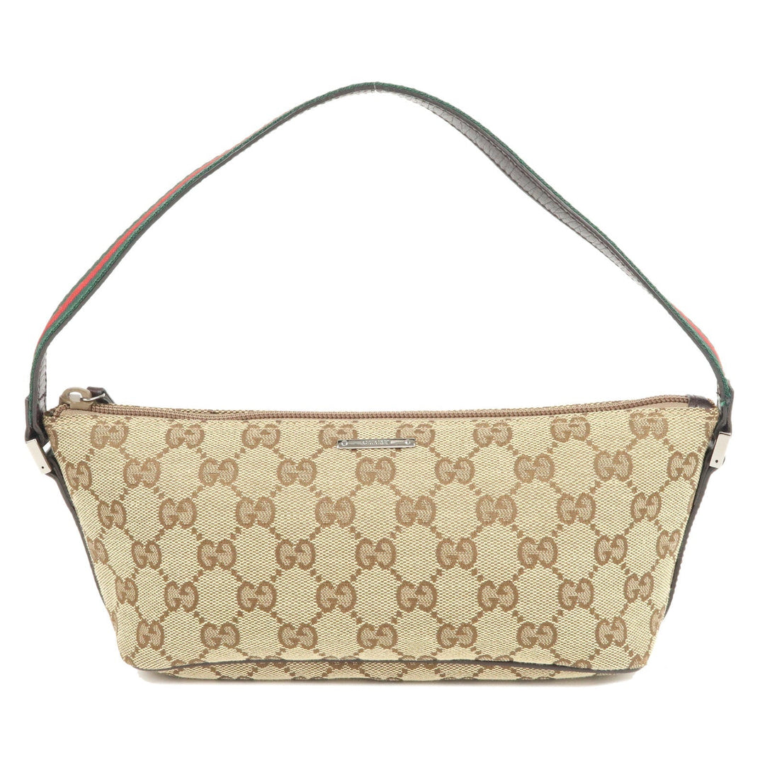 GUCCI Boat Bag Sherry GG Canvas Leather Pouch Beige 141809