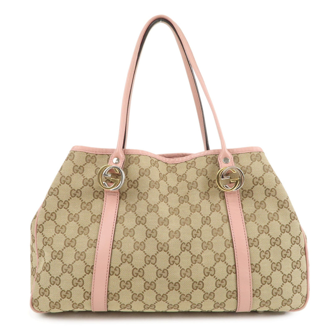 GUCCI GG Twins GG Canvas Leather Tote Bag Pink Beige 232957