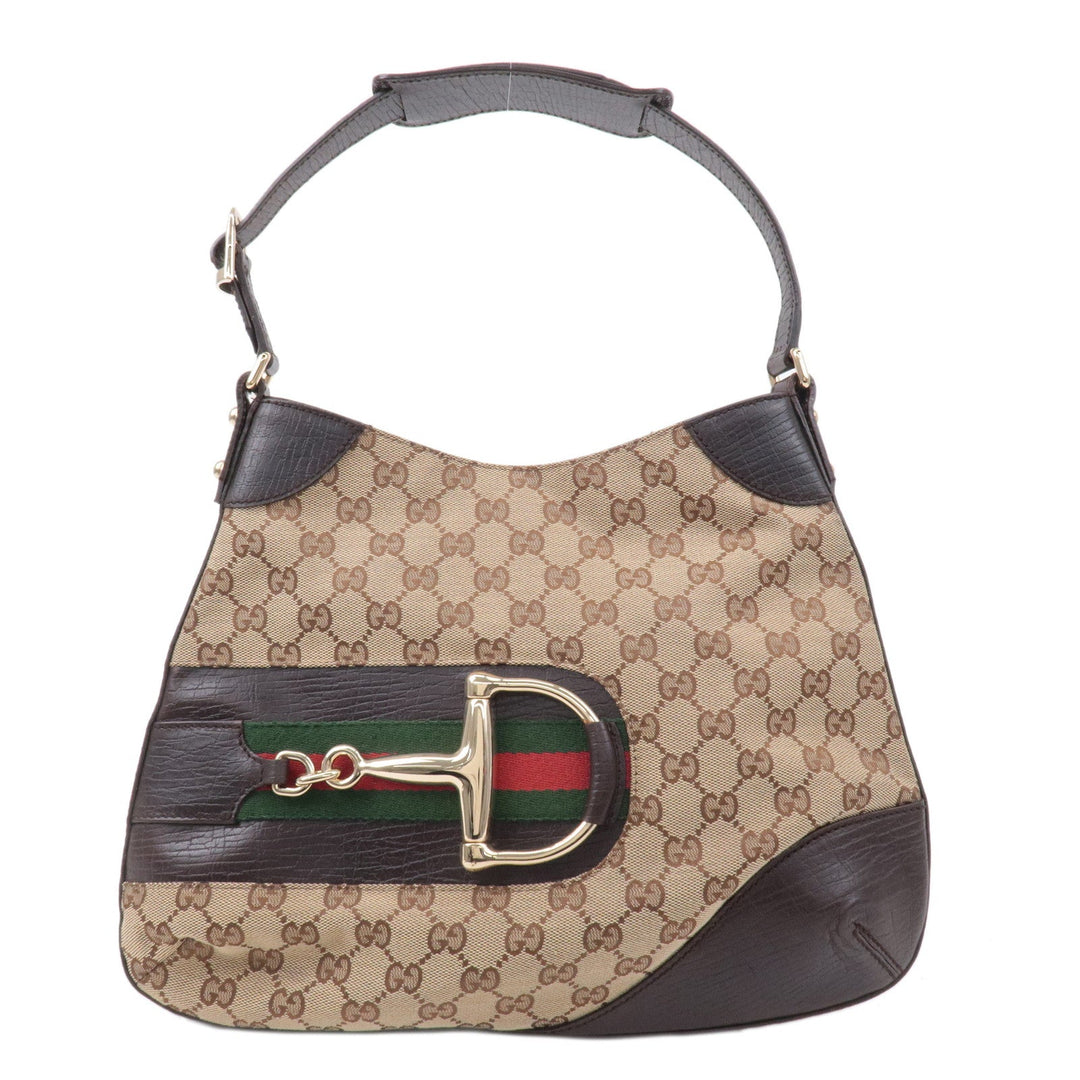 GUCCI Horsebit Sherry GG Canvas Leather Shoulder Bag Brown 137388