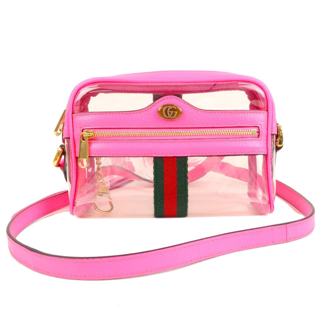 GUCCI Sherry Ophidia Vinyl Leather Clear Shoulder Bag Pink 517350