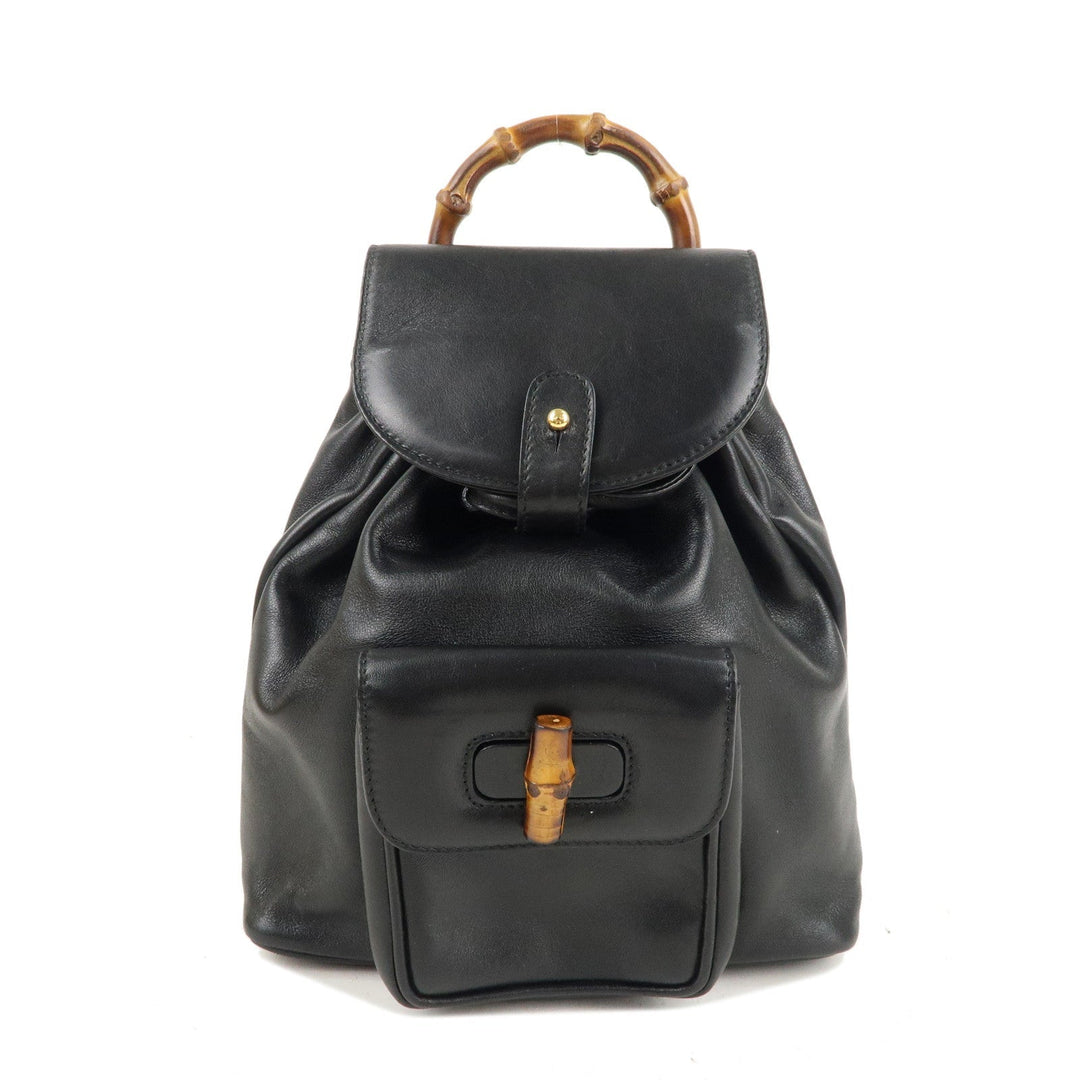 GUCCI Bamboo Leather Mini Back Pack Ruck Sack Black 003.1705.0030
