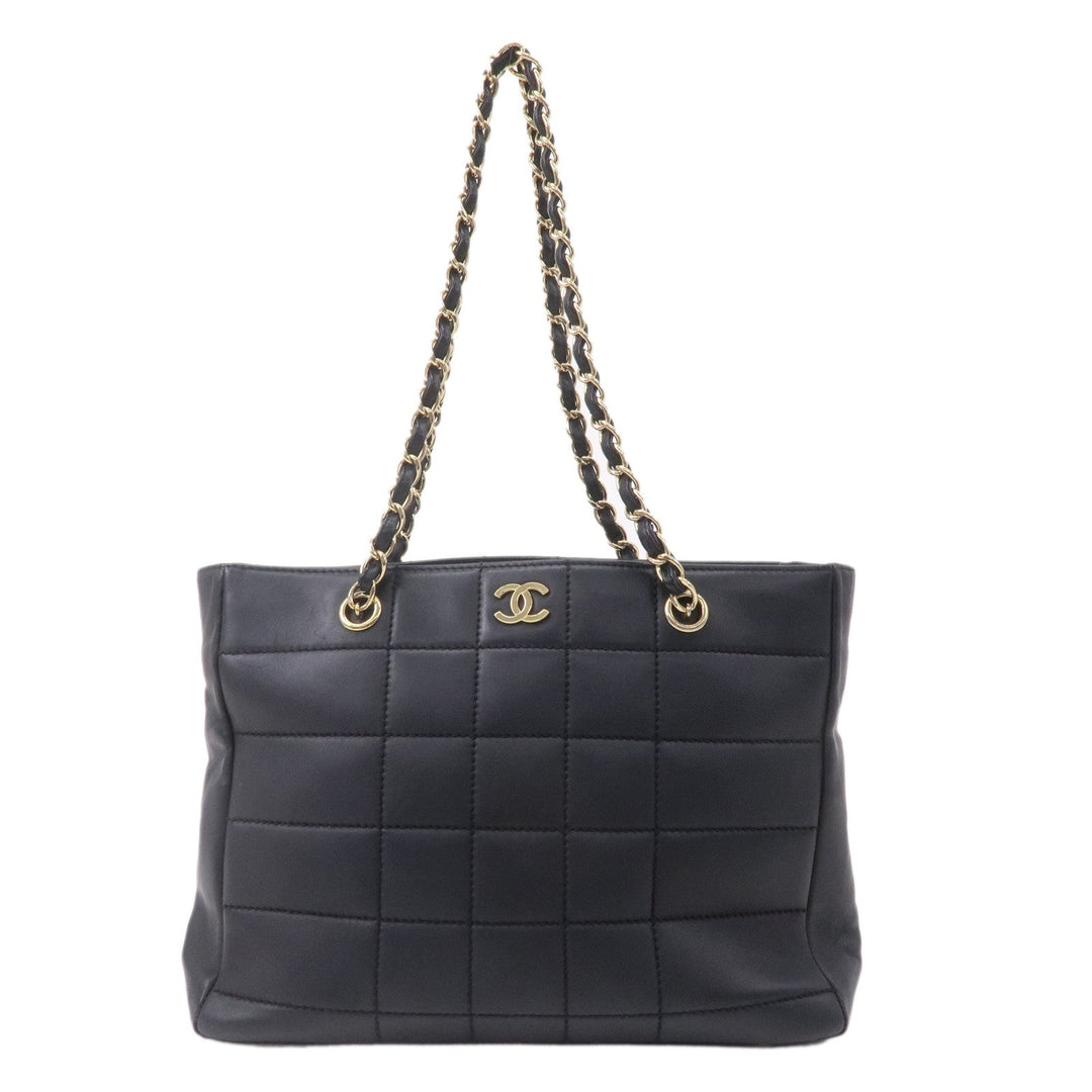 Top Quality Chanel Chocolate Bar Lamb Skin Chain Tote Bag Black A17859