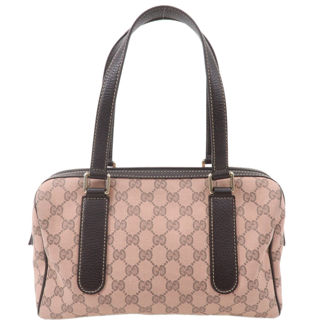 GUCCI GG Canvas Leather Boston Bag Hand Bag Pink Dark Brown 257289
