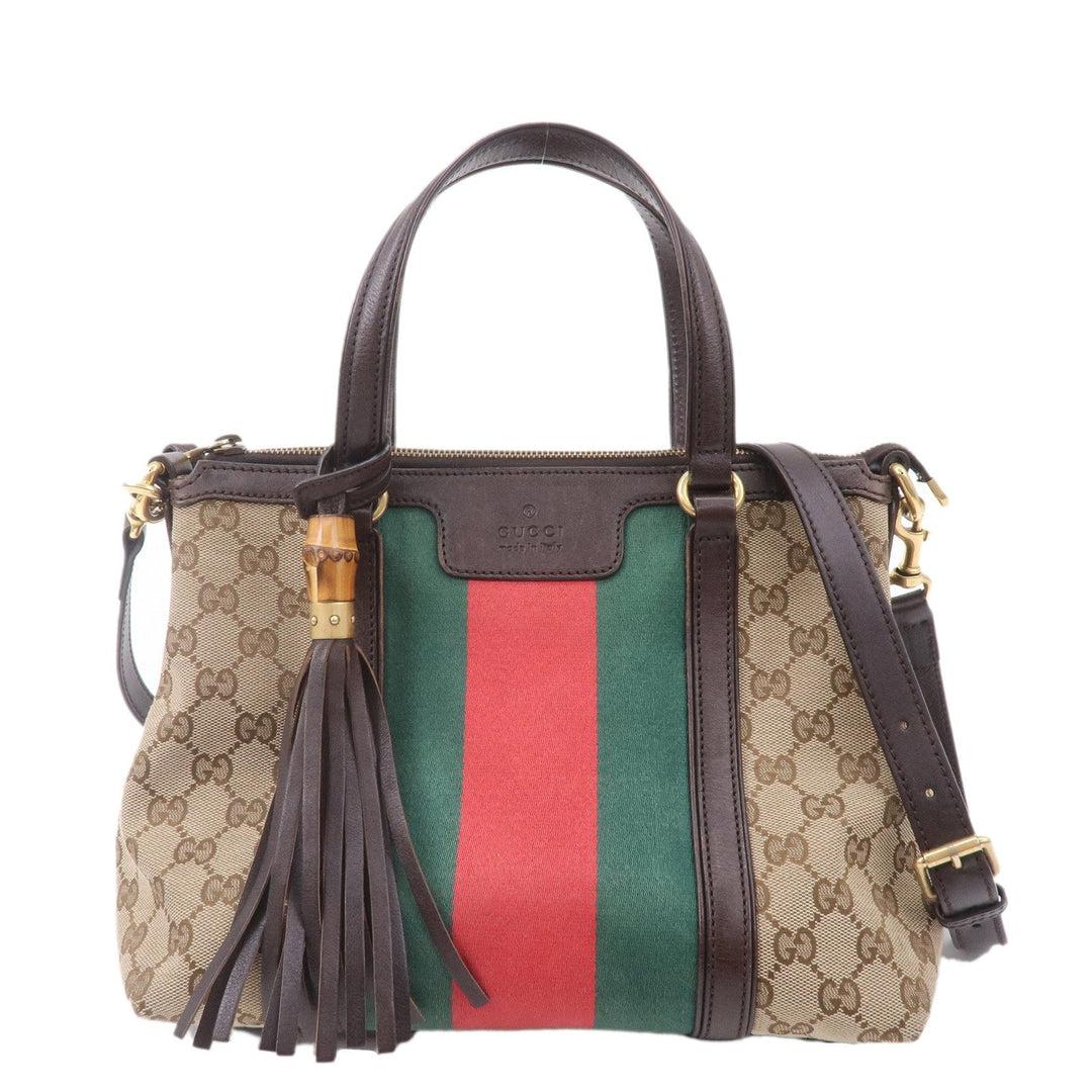 GUCCI Sherry Bamboo GG Canvas Leather 2Way Shoulder Bag 353114