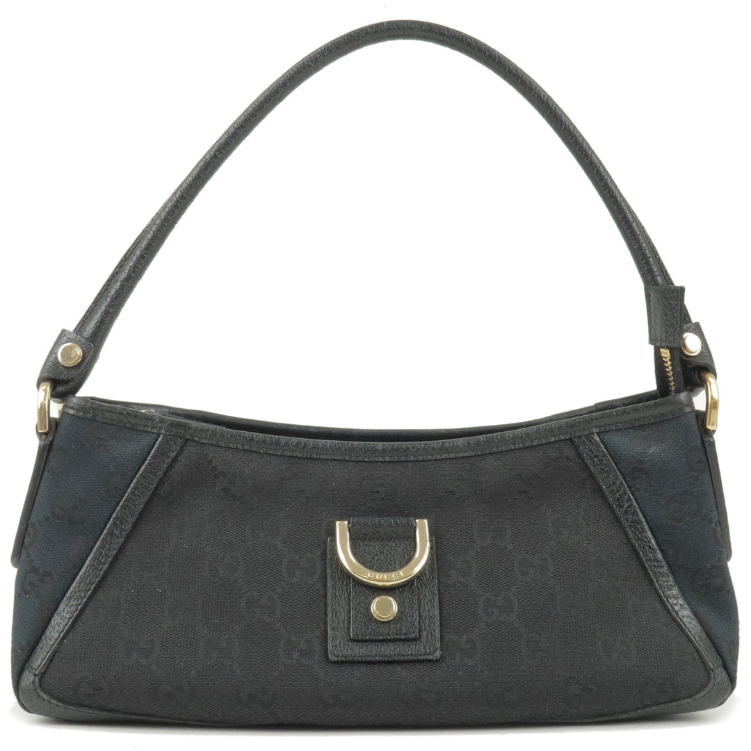 GUCCI GG Canvas Leather Hand Bag Purse Black 130939