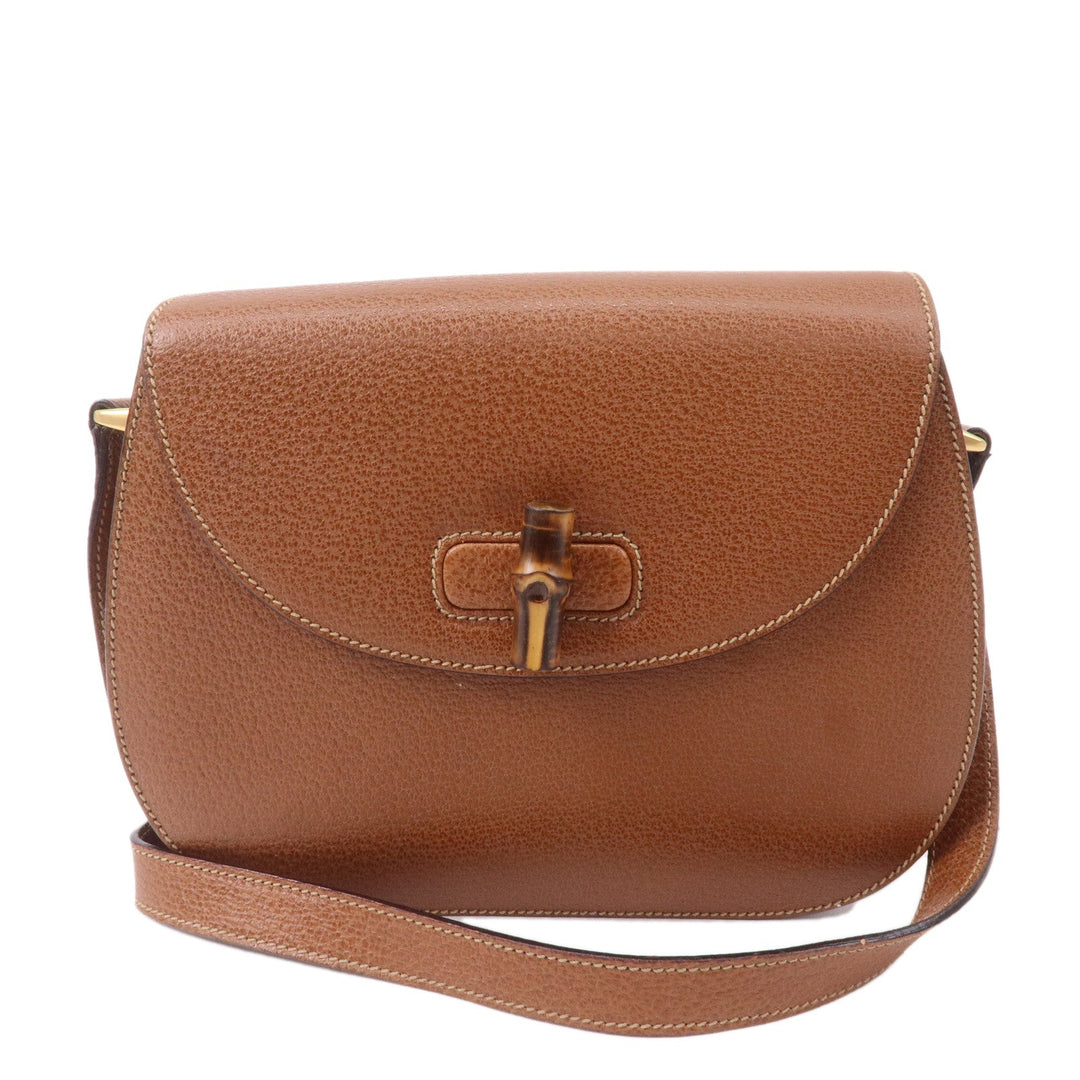 GUCCI Bamboo Leather Shoulder Bag Brown 001・2113・1622
