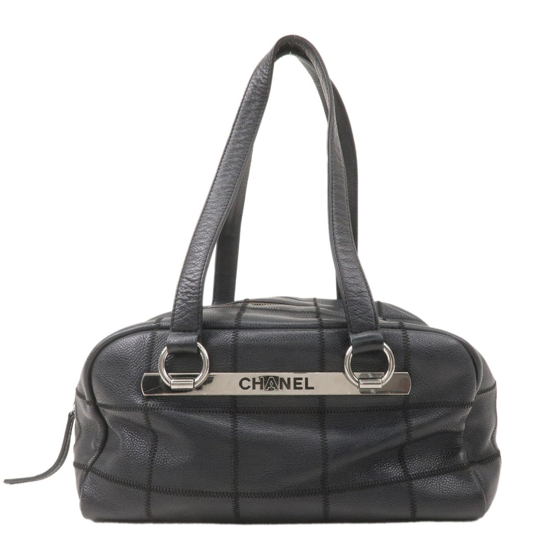 Top Quality Chanel Chocolate Bar Caviar Skin Boston Bag Black A26135