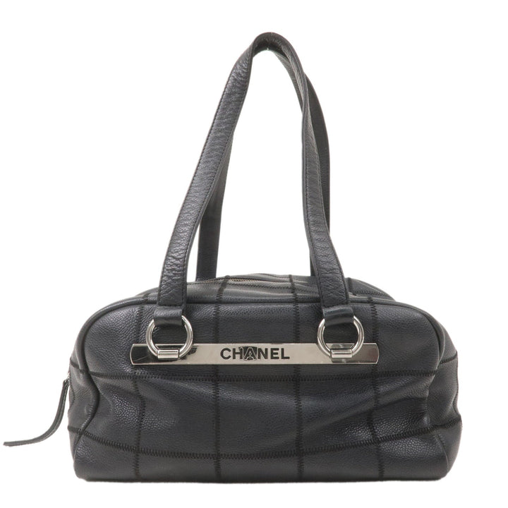 Top Quality Chanel Chocolate Bar Caviar Skin Boston Bag Black A26135
