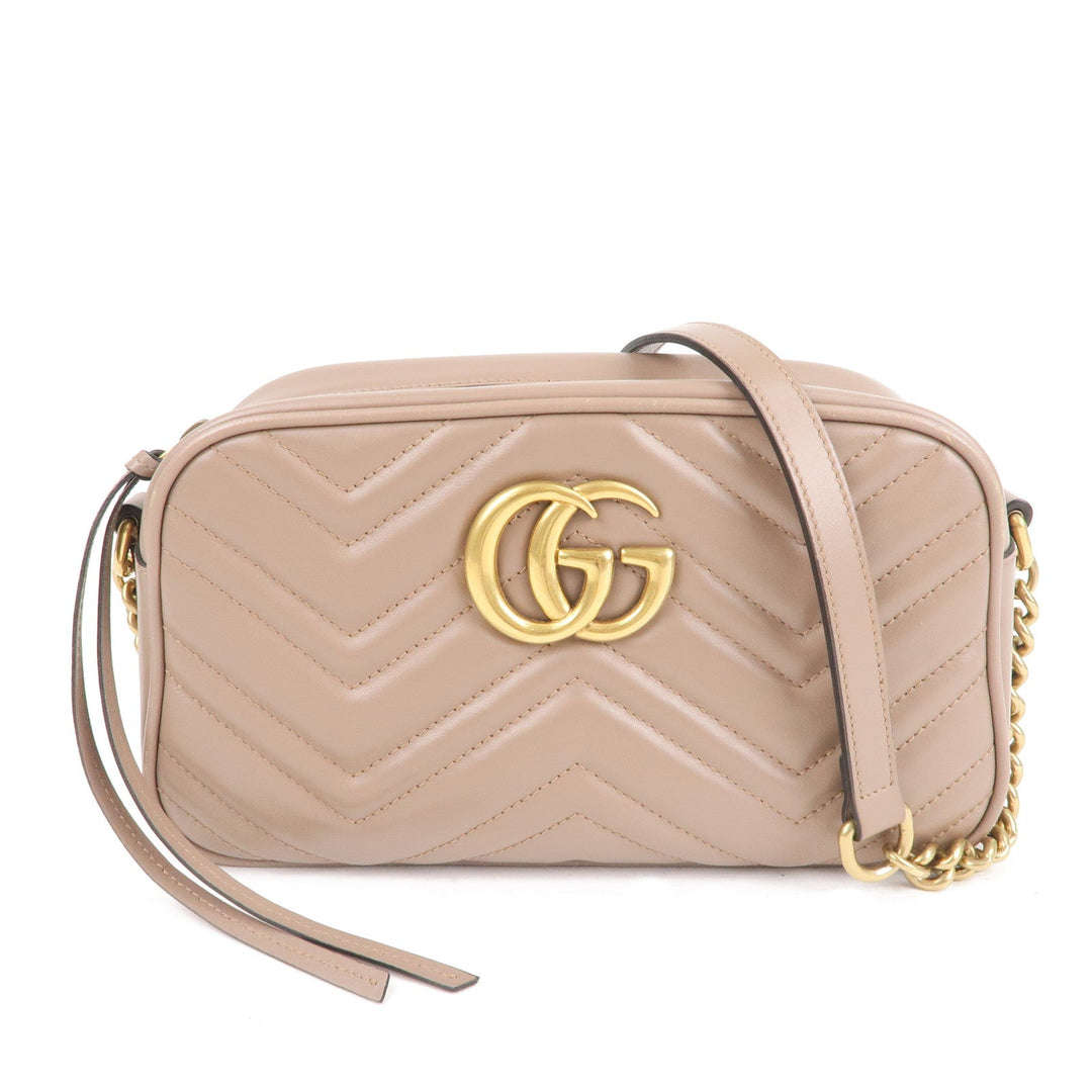 GUCCI GG Marmont Leather Chain Shoulder Bag Beige 447632