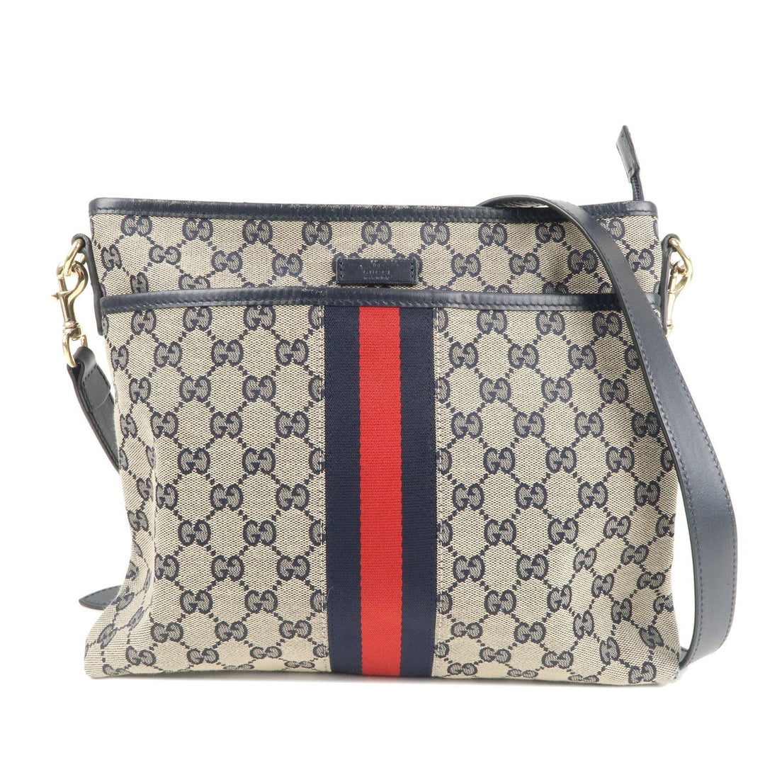 GUCCI Sherry GG Canvas Leather Shoulder Bag Beige Navy 388926