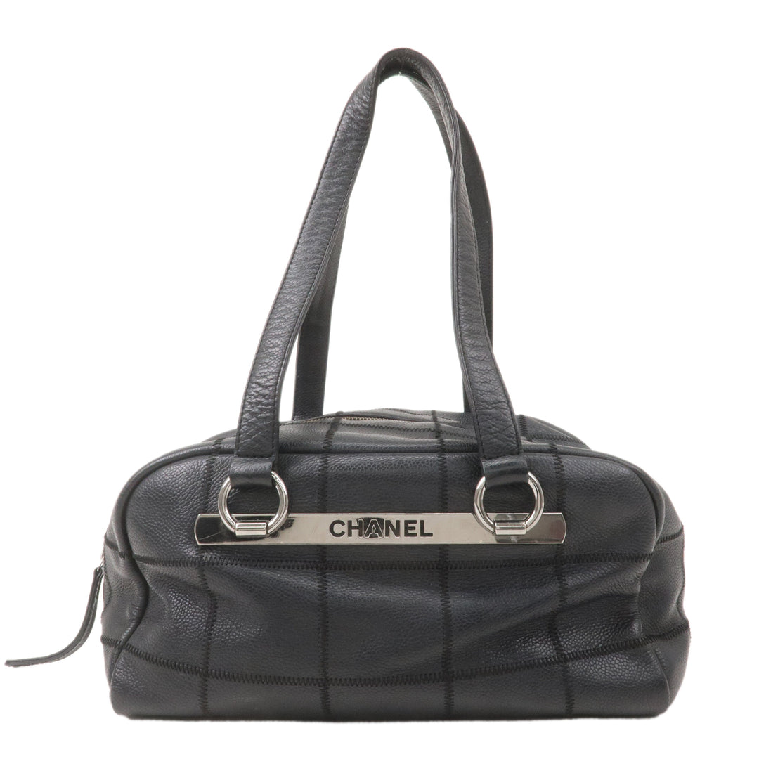 Top Quality Chanel Chocolate Bar Caviar Skin Boston Bag Black A26135