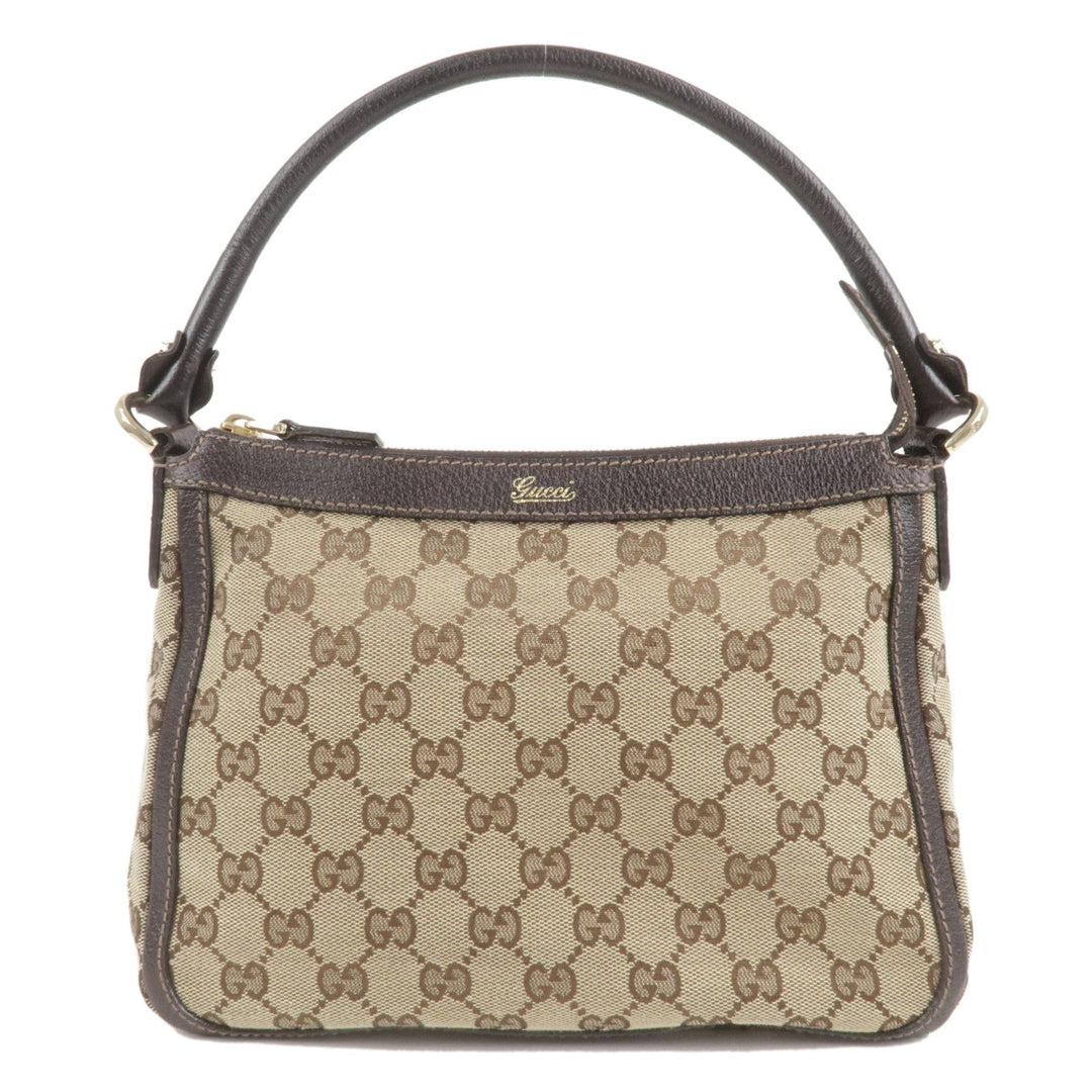 GUCCI GG Canvas Leather Shoulder Bag Beige Brown 146244