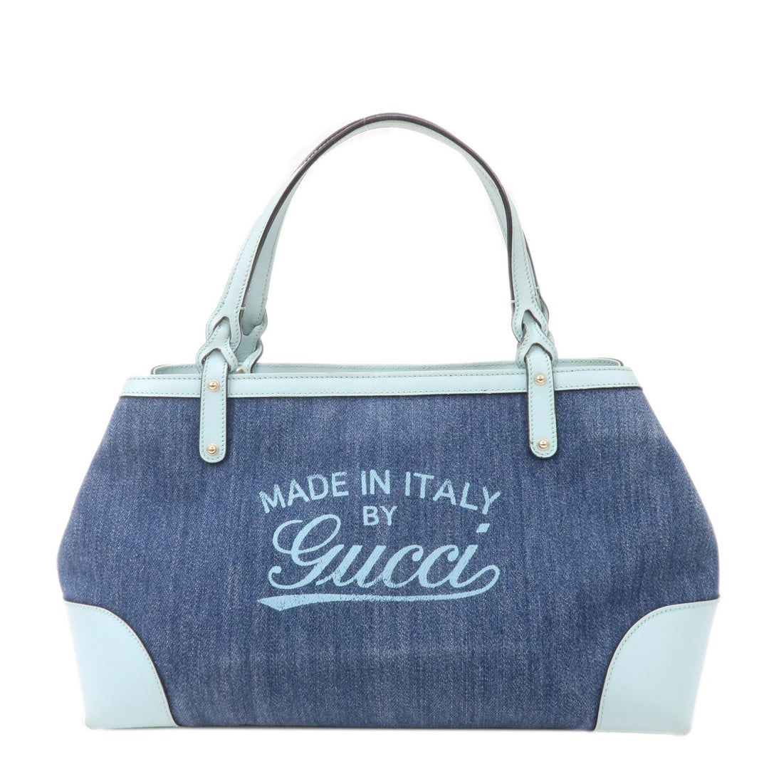 GUCCI Craft Denim Leather Tote Bag Hand Bag Light Blue 348715