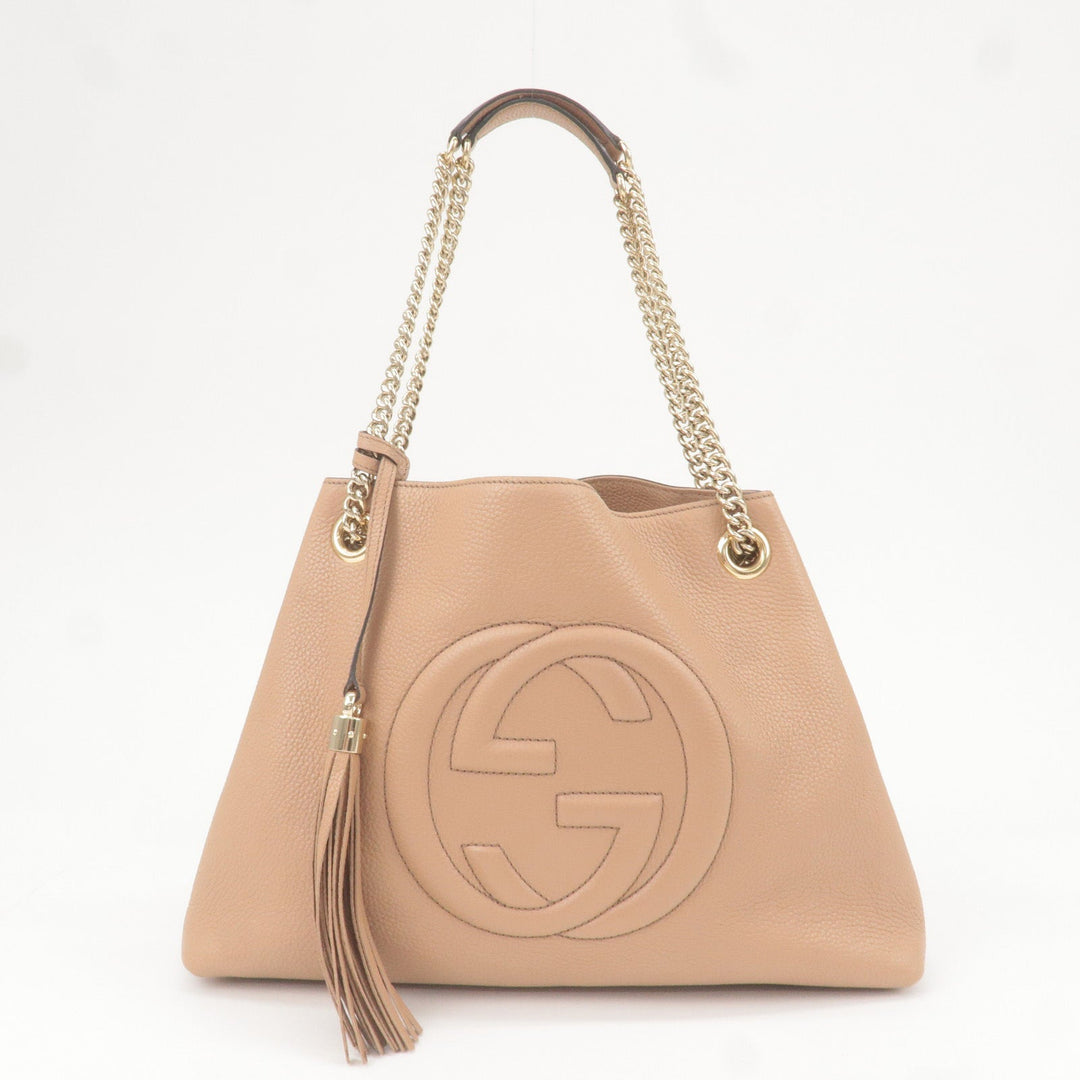 GUCCI SOHO Interlocking Leather Chain Shoulder Bag Beige 536196