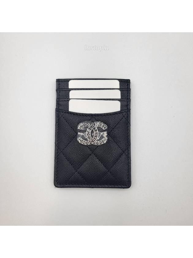 24P Coco Lettering CC Logo Card Slot Caviar Black AP3835 Chanel