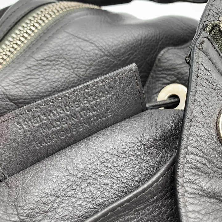 Top Quality Balenciaga Grey Leather Papier Plate Bucket Drawstring Bag