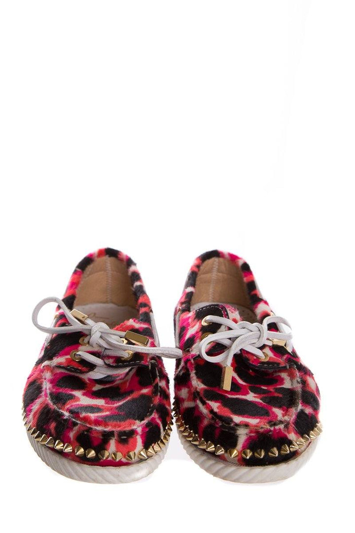 Christian Louboutin Pink Steckel Leopard Print Loafers SZ 37