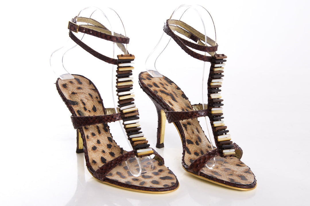 Roberto Cavalli Brown Python Sandals SZ 36