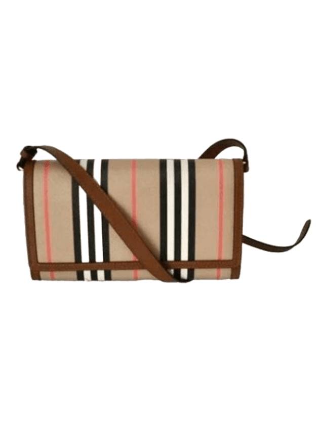Burberry Hannah Striped Leather Flap Cross Bag Beige