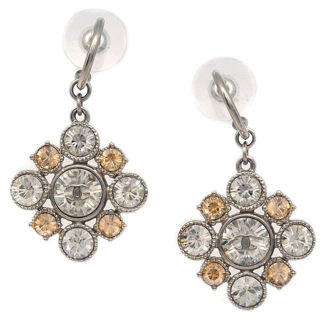 Top Quality Chanel Dangle Pierced Earrings Rhinestone Silver A12V
