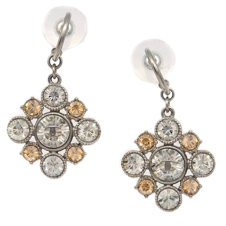 Top Quality Chanel Dangle Pierced Earrings Rhinestone Silver A12V