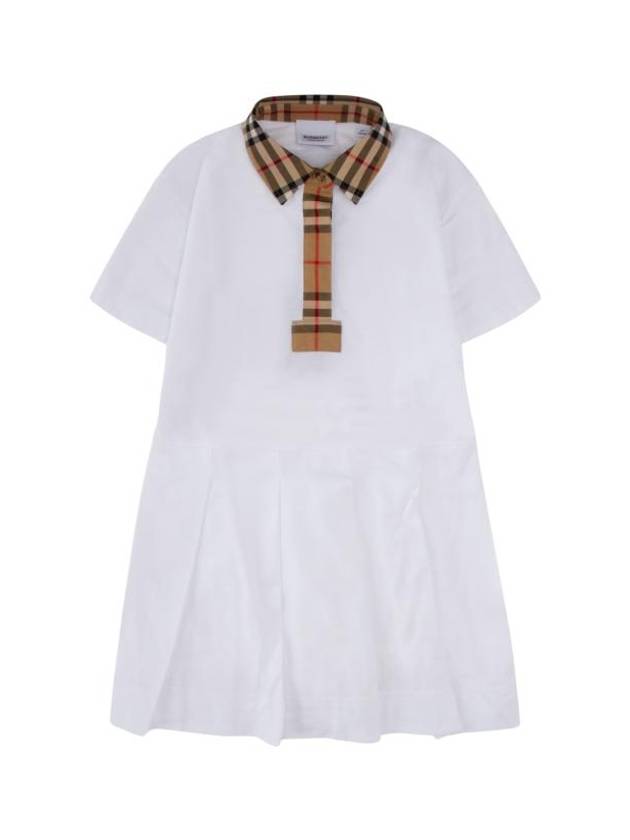 Burberry Kids Collar Check Polo Dress White