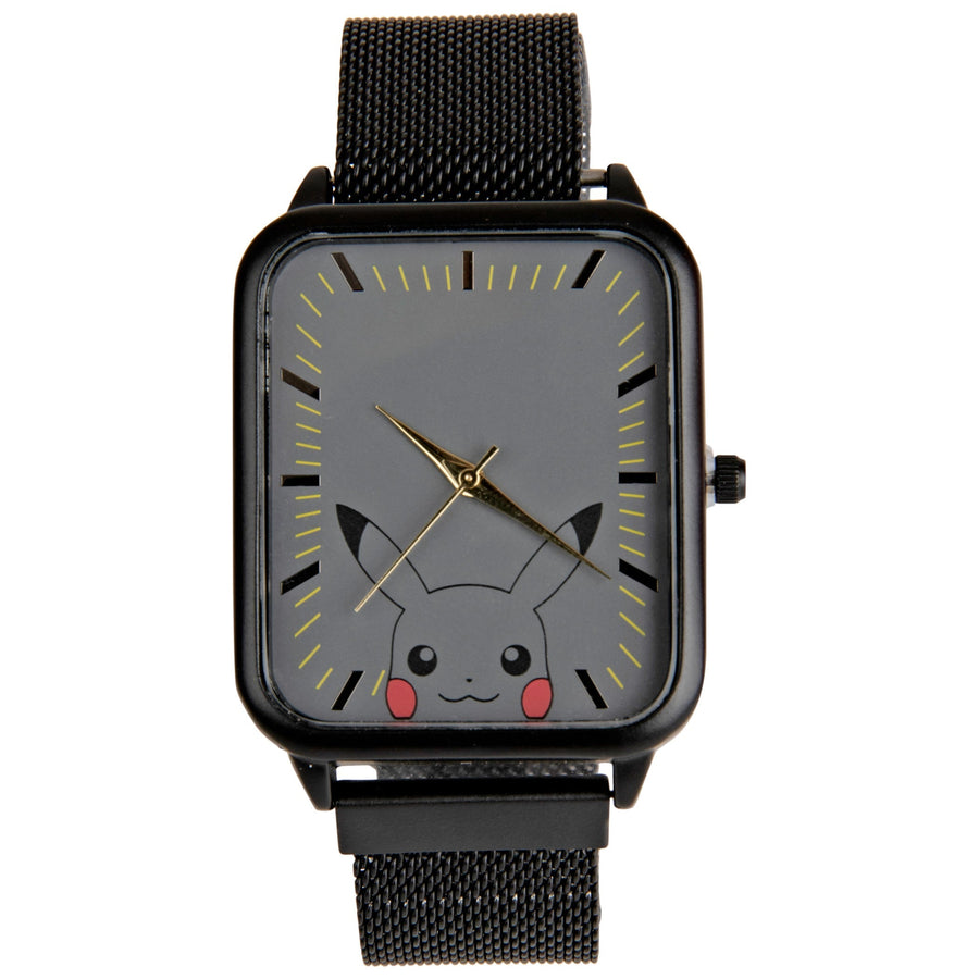title:Pokemon Cute Pikachu Square Watch Face w/ Mesh Band;color:Black
