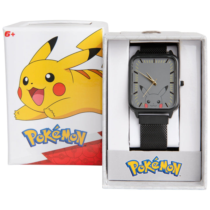 Pokemon Cute Pikachu Square Watch Face w/ Mesh Band