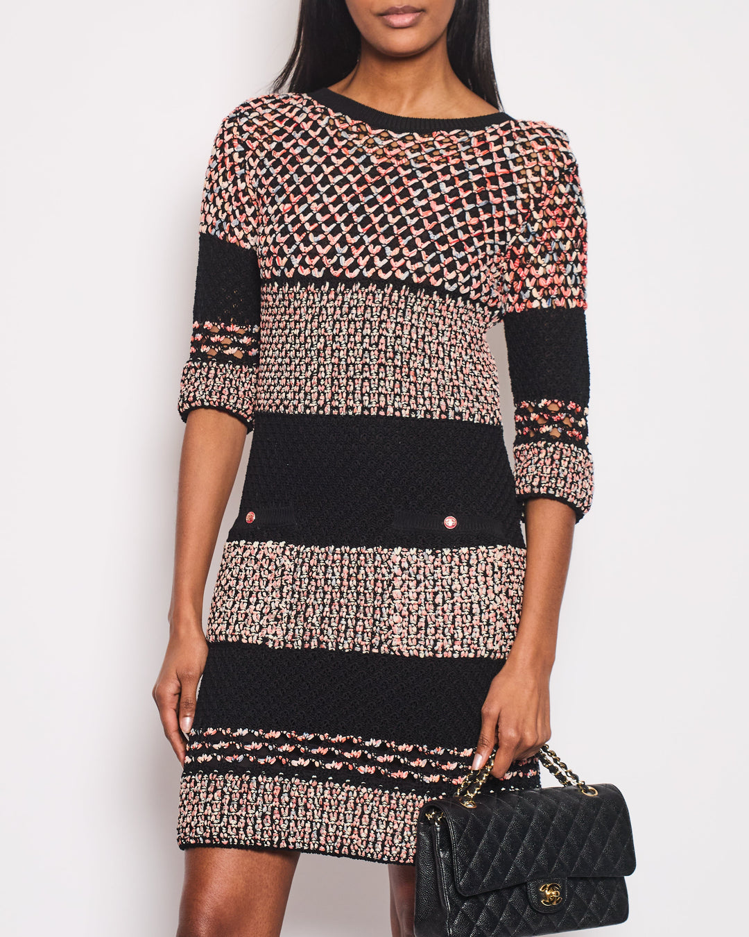 Top Quality Chanel Tweed Multi-Colour Open-Knit Dress with Front Pocket Detailing FR 34 (UK 6)