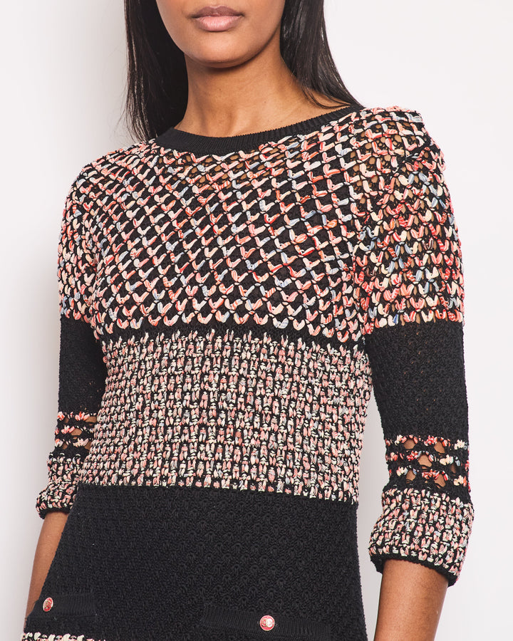 Top Quality Chanel Tweed Multi-Colour Open-Knit Dress with Front Pocket Detailing FR 34 (UK 6)