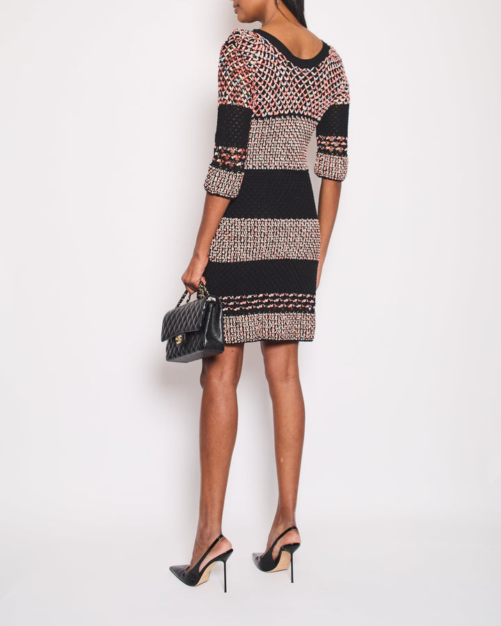 Top Quality Chanel Tweed Multi-Colour Open-Knit Dress with Front Pocket Detailing FR 34 (UK 6)
