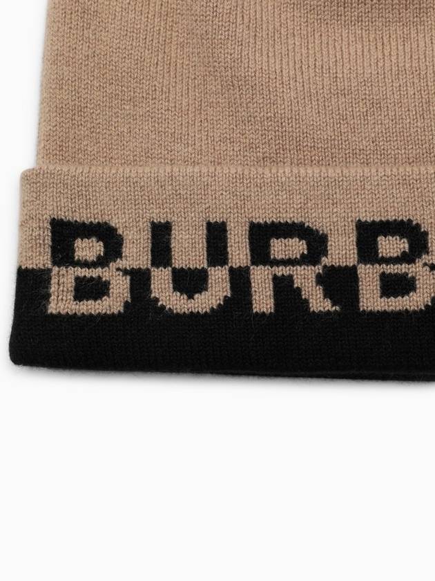 Burberry Cashmere Intarsia Logo Beanie Brown