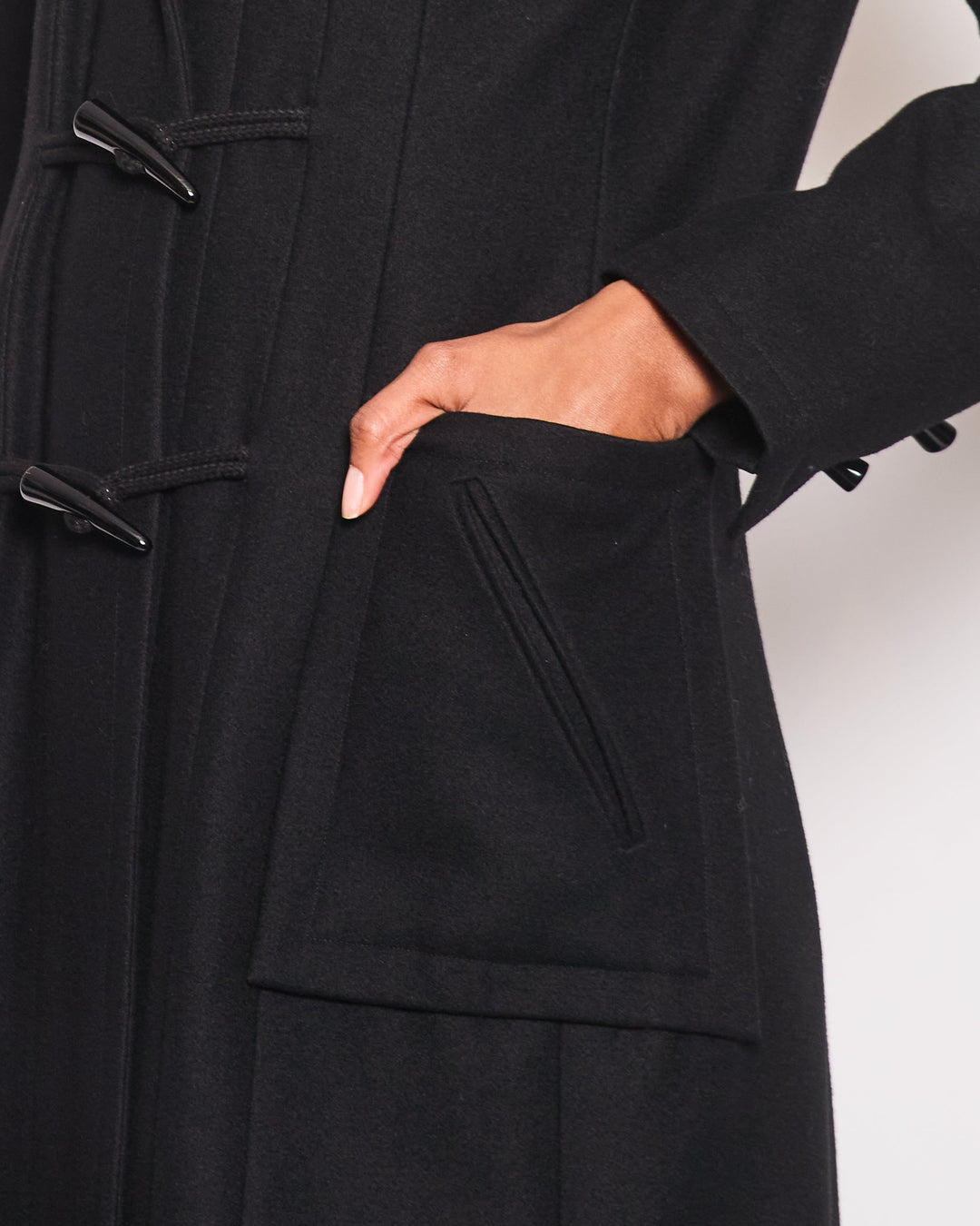 Top Quality Chanel Black Hooded Longline Wool Coat with Toggle Fasten Detail  FR 42 (UK 10)